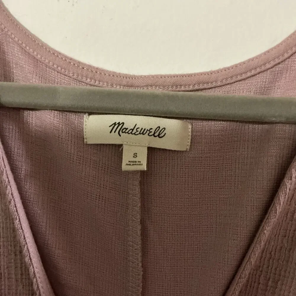 Madewell Mauve Textured Wrap Front Short Sleeve Dress Women’s Small Cotton Blend - Picture 8 of 11